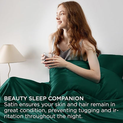 Bedsure Satin Sheets Full Size - 4 Piece Silky Bedsheets with 15 Inches Deep Pocket Fitted Bedsheet,1 Flat Sheet, 2 Satin Pillowcases, Good for Hair & Skin (Full, Dark Green)