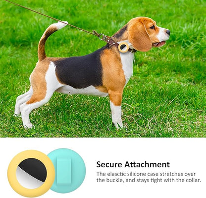 SimpleThings Compatible with Airtag Cat Collar Holder, Small Collar Holder Compatible with Apple Air Tag GPS Tracker, 2Pack Waterproof Case Cover for Cat Dog Pet Collar Within 3/8 inch (Teal&Yellow)