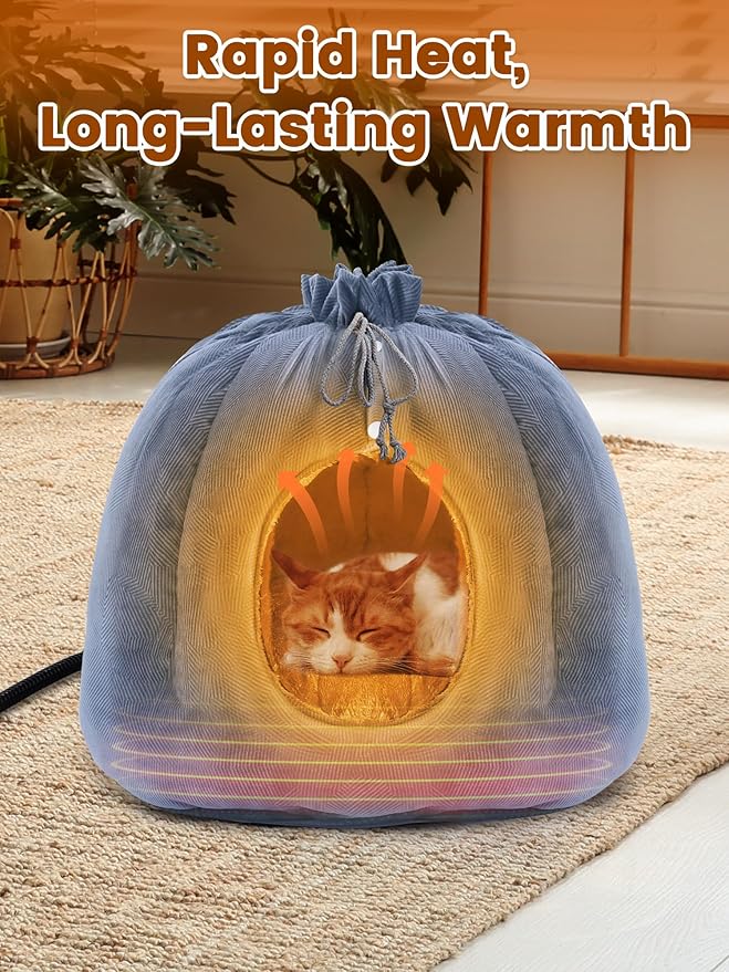Rywell Heated Cat Bed, Large Versatile Heated Cat Bed Indoor,Soft & Cozy for All Seasons, Always Perfect Temperature with Overheat Protection Pet Bed for Cats & Small Dogs