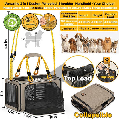 PAWZIDEA Expandable Pet Carrier TSA Airline Approved, 18″×11″×11″ Soft-Sided Top-Load Carriers for Small Dog & 2 Cats Under Seat, Collapsible Puppy & Animal Travel Bag Up to 18lbs, ID Card, Chew-Proof