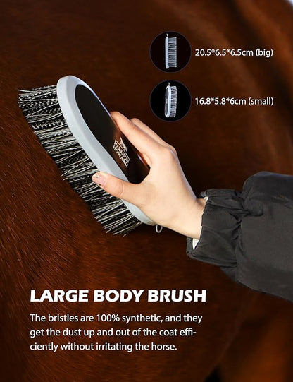Harrison Howard Horse Grooming Kit 9 Piece with Tote, Non-Slip Silicone Grip Brush Set for Horses, Shedding Bathing Daily Care, Beginner Friendly Black