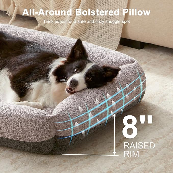 FURTIME Washable Dog Bed Medium Large Size Dogs, Rectangle Comfy Fluffy Pet Beds, Removable Zipper Cover Machine Wash, Soft Orthopedic Bed Durable Pet Cuddler with Anti-Slip Bottom, 30"x24"x8", Grey