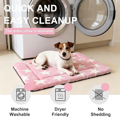 Dog Bed Mat – Soft & Comfortable Dog Kennel Pad for Crate – Durable Crate Bed & Mat for Dogs & Cats – Ideal for Crate, Kennel, and Home Use (Big&Little Stars Pink, M(30"*20"*1.5"))