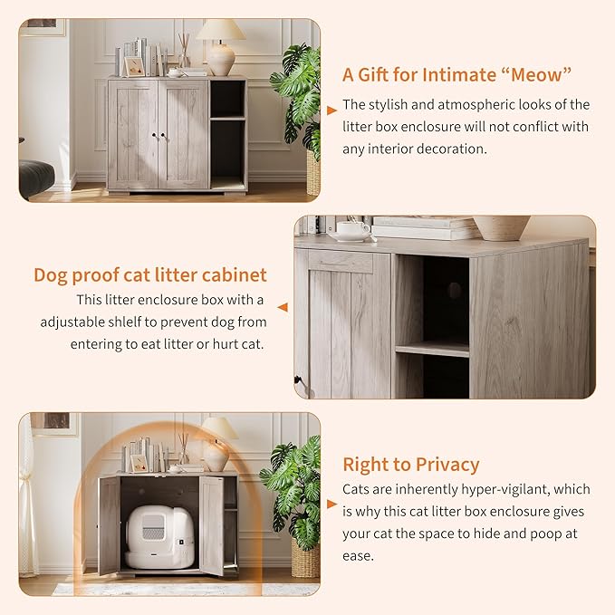 Extra Large Cat Litter Box Enclosure with Scratch Pad, Large Automatic Litter Box Furniture, Dog-Proof Litter Cabinet with Outlet, Space for Cat Stuffs