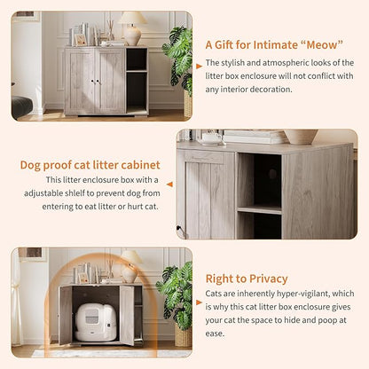 Extra Large Cat Litter Box Enclosure with Scratch Pad, Large Automatic Litter Box Furniture, Dog-Proof Litter Cabinet with Outlet, Space for Cat Stuffs