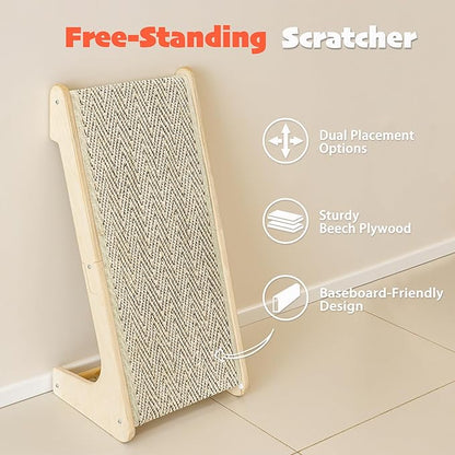 PETKARAY L Shape Cat Scratcher, Sisal Kitty Scratching Ramp, Vertical Scratch Pad for Indoor Cats, 25.2" Furniture Protector with Catnip, Chevron