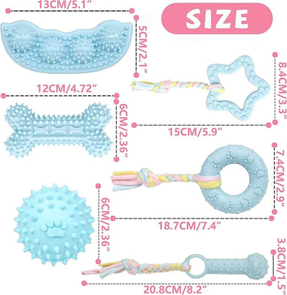 6 Pack Pet Dog Puppy Chew Toys for Teething Small Dogs,Soft Natural Rubber Blue Interactive Dog Puppy Toys Fun Cleaning Squeaky,Funny Dog Chew Toys for Small Medium Breed