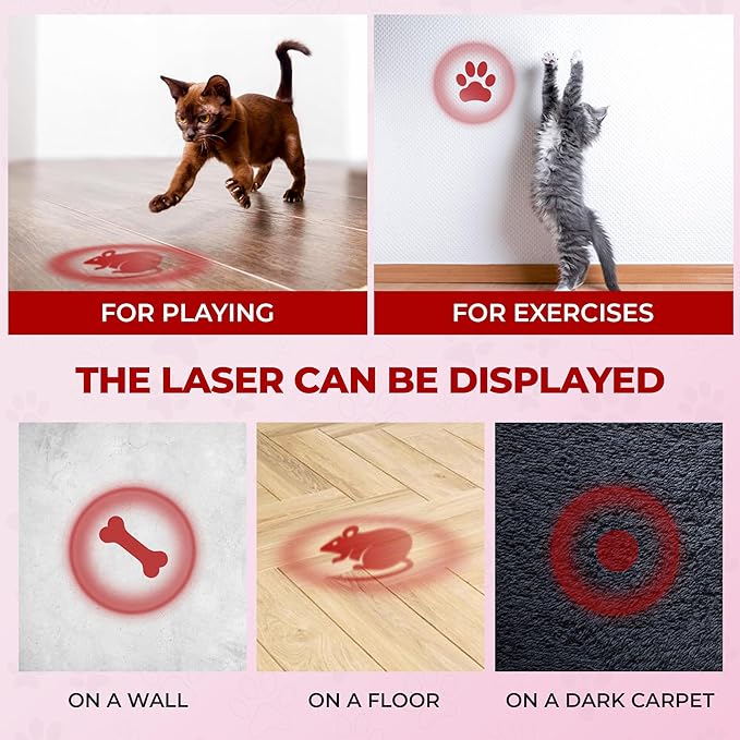 O'ANTOO Cat Toy - Dog Toy | Wall Image Projector | Indoor Interactive Cat Toy with 5 Different Designs | Ideal for Dog, Cat, Kitten, Puppy (Pink)