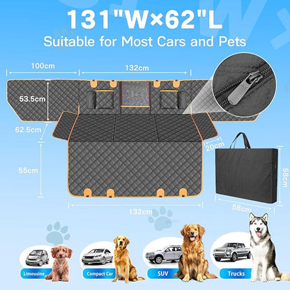Dog Car Seat Cover for Back Seat, Hard Bottom Car Seat Cover for Dogs with Door Protectors for Traveling and Camping with Pets, Waterproof and Scratch-Resistant, Suitable for Cars