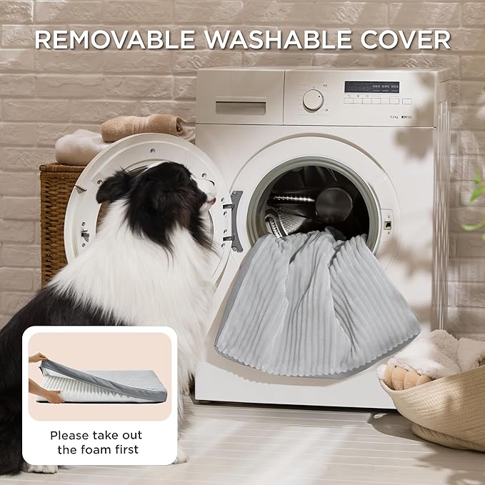 Bedsure ComfyFleece Dog Beds Large Sized Dog- Orthopedic Pet Beds for Crate with Removable Machine Cover, NOT Waterproof Egg Crate Foam Puppy Mat for Pets Up to 50 lbs, 35x22x2.8, NOT Chewproof