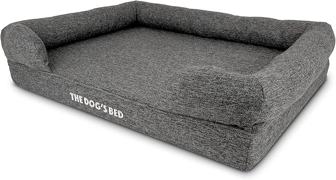 The Dog’s Bed Orthopedic Memory Foam Dog Bed with Bolsters for Large Dogs, Waterproof Washable Cover, Anti-Slip Base, Calming Surface – CertiPUR-Certified Foam, Largeinen Fabric, Grey Linen, Large