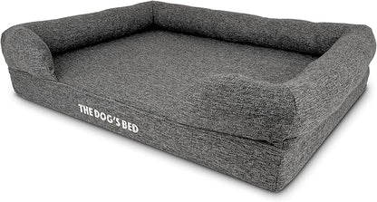The Dog’s Bed Orthopedic Memory Foam Dog Bed with Bolsters for Large Dogs, Waterproof Washable Cover, Anti-Slip Base, Calming Surface – CertiPUR-Certified Foam, Largeinen Fabric, Grey Linen, Large