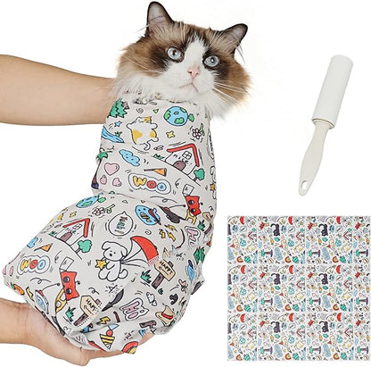 Supet Cat Grooming Wrap for Cutting Nails, 2026 Self-Adherent Anti-Escape Calming Cat Swaddle Wrap for Medicine, Nail Clipping, Teeth Brushing, Ear Cleaning (Cartoon, XL)