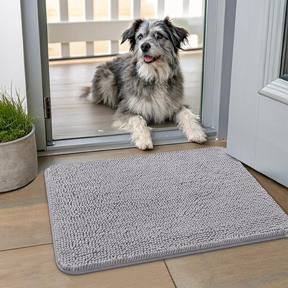 Smiry Dog Door Mat for Muddy Paws 24x16, Absorbs Moisture and Dirt Doormat, Non-Slip Washable Quick Dry Chenille Front Door Mat Indoor Entrance, Entryway Carpet for Inside Floor, Light Grey