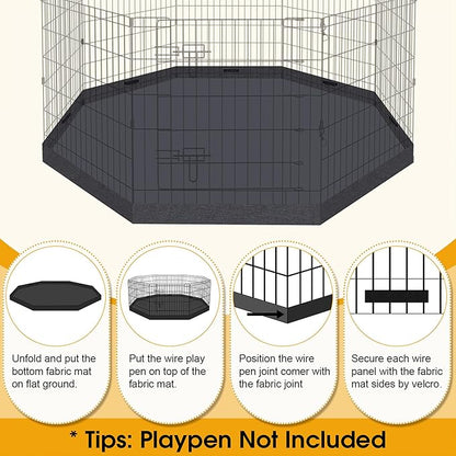 Dog Pet Playpen 8 Panel 24 Inch with Bottom Pad for Small Medium Pets Indoor Outdoor (Black Bottom Pad)