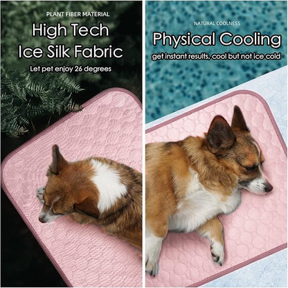 SOMOYA Dog Self Cooling Mat Pet Washable Cooling Pads Blanket Sleeping Kennel Mat,Ice Silk Sleep Mat Pad Non-Toxic Breathable Sleep Bed Beach for Large Dogs Cats (Pink, 27.5x19.7 in)