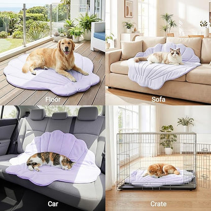 Dog Cooling Mat, 40'' × 40'' Large, Self-Cooling Mat for Dog, (Cool & Warm) Double-Sided Pet Cool Pads for Crate, Kennel, Machine Washable Summer Blanket, Cat Cool Bed, Non-Gel, Macaron Purple