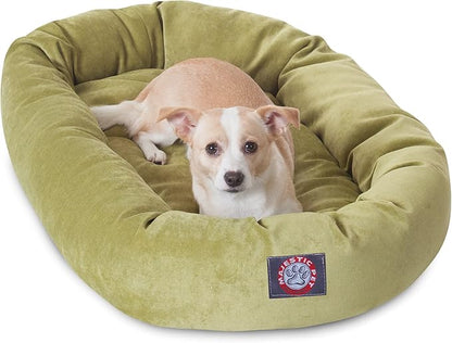 Majestic Pet 32 Inch Micro Velvet Calming Dog Bed Washable – Cozy Soft Round Dog Bed with Spine for Head Support - Fluffy Donut Puppy Mat 32x23x7 (inch) Medium – Apple (2025)