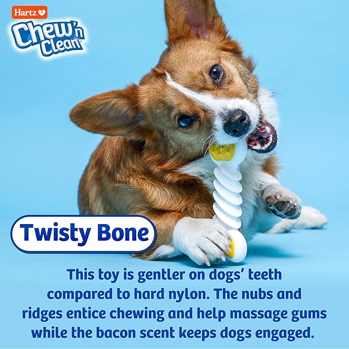 Hartz Chew ‘n Clean Twisty Bone Dog Chew Toy, Bacon Scented for Moderate Chewers, Extra Small (Pack of 2)