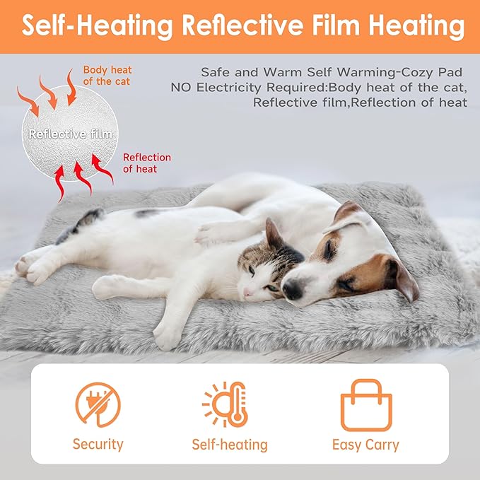 Self Warming Cat Bed,Self Heating Cat Dog Mat,Soft Extra Warm Thermal Pet Pad for Indoor Outdoor, Washable Cover Non-Slip Bottom Dog Thermal Blanket (23.7" x 17.8")