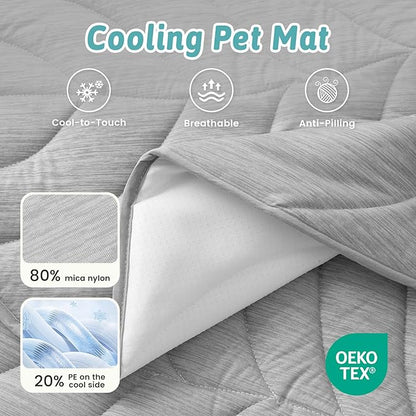 COZY KISS Dog Cooling Mat, Q-Max > 0.4 Leaf Shaped Pet Pad, Liquid Pee Proof Summer Mat for Cats, Washable Sleep Blanket for Bed Couch Floor Indoor, 39x34 inch, Silver Grey