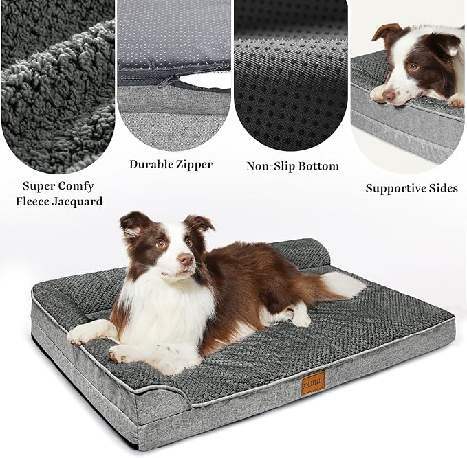 Orthopedic Dog Bed Medium Size Dog 30''X20'', Waterproof L Bolster Egg Crate Foam Pet Crate Beds with Washable Removable Cover, Non-Slip Soft Pet Couch Sleep Mat, Grey