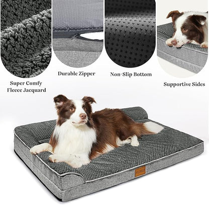 Orthopedic Dog Bed Medium Size Dog 30''X20'', Waterproof L Bolster Egg Crate Foam Pet Crate Beds with Washable Removable Cover, Non-Slip Soft Pet Couch Sleep Mat, Grey