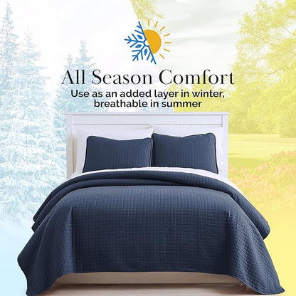 Southshore Fine Living, Inc. Oversized Twin Quilt Bedding Set, Microfiber Quilts, Summer Bedspread & Coverlet Sets, Pet Hair Resistant Bedding, Twin XL Quilt Set with 1 Pillow Sham, Dark Blue Quilt