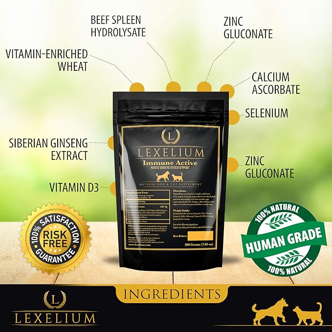 Immune Support for Cats and Dogs - Natural Immunity Supplement Powder Helps Detoxify and Protect Your Pets from Digestive, Respiratory and Skin Issues - Helps with Chronic Infections - 200g