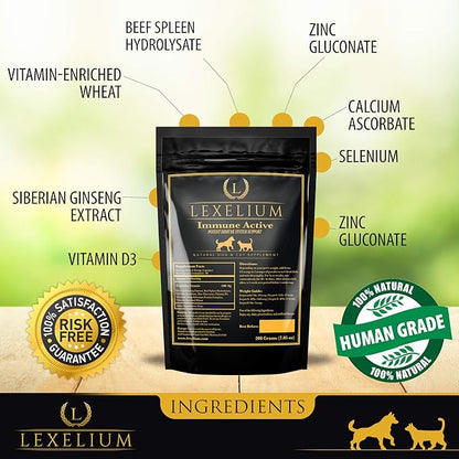 Immune Support for Cats and Dogs - Natural Immunity Supplement Powder Helps Detoxify and Protect Your Pets from Digestive, Respiratory and Skin Issues - Helps with Chronic Infections - 200g