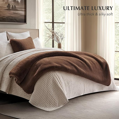 EVERGRACEHOME Luxury Soft Faux Chinchilla Fur Throw Blanket for Couch, Warm Thick Heavy Winter Throw Blanket 1220GSM for Bed, Fluffy Cozy Mink Blanket with Reversible Velvet, Chestnut Mink, 60"x80"