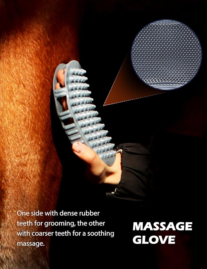Harrison Howard Horse Grooming Kit 9 Piece with Tote, Non-Slip Silicone Grip Brush Set for Horses, Shedding Bathing Daily Care, Beginner Friendly Black