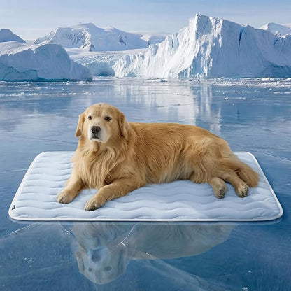 Bedsure Cooling Dog Mat Extra Large - Q-Max>0.4 XXL Thin Breathable Crate Pad Indoor for Pets with Chill Cool Fiber as Cooling Topper，Portable Washable Kennel Cold Mat in Outdoor Summer, 48x30, Blue
