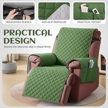 KinCam 100% Waterproof Recliner Chair Cover, Reclining Couch Covers for Pets, Dogs, Recliner Sofa Slipcover Furniture Protector with Elastic Straps for Kids(23.6", Vine Green)