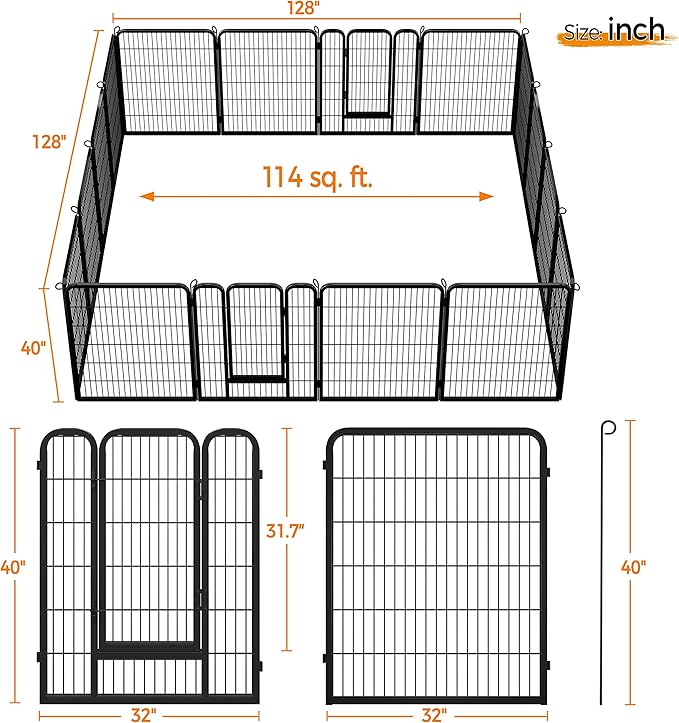 Yaheetech Dog Playpen Indoor, Extra Wide Outdoor Dog Fence Foldable Pet Puppy Exercise Pen for Yard/Garden/RV Camping, 16 Panels 40 Inch Height x 32 Inch Width