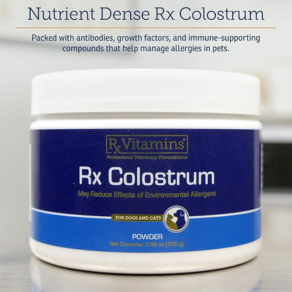 Rx Vitamins Colostrum for Dogs & Cats - Whole Bovine Colostrum Powder - Cat & Dog Supplement Ideal Immune Support, Promotes Digestive Health & Allergy Support - 3.52 oz (100g)