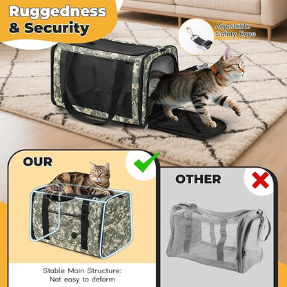 Cat Carrier Soft 25lbs Two Loading Pet Carriers Portable Small Dog Puppy Airline Approved Carrier with Side Pockets Foldable Portable for Outdoor Car Digital Camouflage