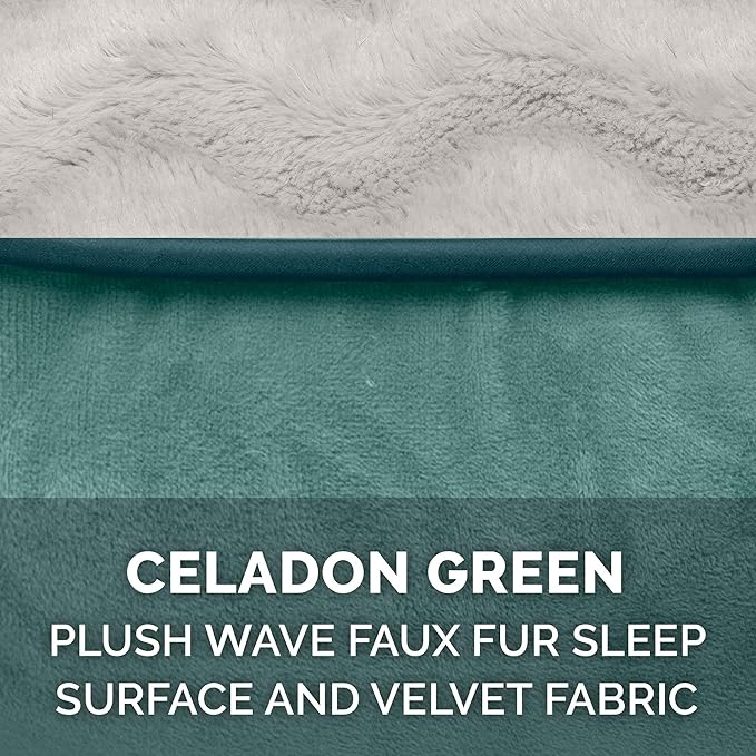 Furhaven Orthopedic Dog Bed for Medium/Small Dogs w/ Removable Bolsters & Washable Cover, For Dogs Up to 35 lbs - Plush & Velvet Waves Perfect Comfort Sofa - Celadon Green, Medium