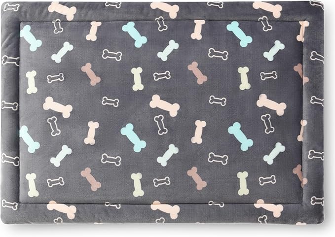 Allisandro Lightweight Waterproof Dog Bed Pad, 1.5" Thick Travel Mat for Crates, Kennels & Elevated Beds, Washable Non-Slip Sleeping Mat for Small to Large Dogs, 30 x 19 Inches, Grey Bone