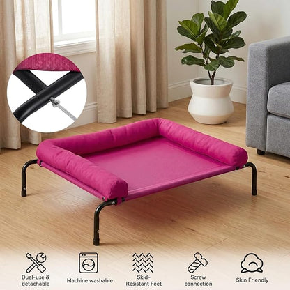 Cooling Elevated Dog Bed, Outdoor Raised Dog Beds, Medium Waterproof Dogs Cot W/Breathable Mesh, Pet Cot W/Portable Removable Bolster