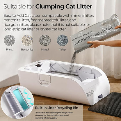 Self Cleaning Litter Box,Open-Top Automatic Cat Litter Box APP Control (2.4G/5G) with Health Tracking, Dual Safety Sensors&Odorless Design,Includes cat Litter & 3 Rolls Waste Bags (with Tent)