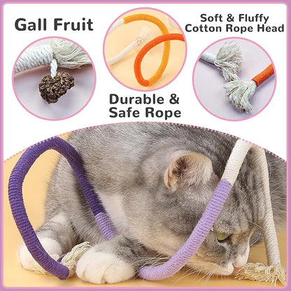 Andiker Cotton Rope Toys, 27.55Inches Color Blocking Cotton Rope Toys, Safe Cat Toys Teething Chew for Boredom and Stimulating (Deep Purple+Purple+Beige)