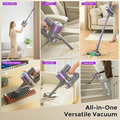 WLOTPO Vacuum Cleaners for Home,Cordless Vacuum Cleaner,Lightweight Stick Vacuum Cordless Rechargeable,Self-Standing Design,LED Touch Screen,Vacuum for Hardwood Floors,Carpet,Pet Hair(Deep Purple)