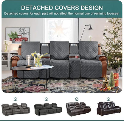 Ruaozz Waterproof Recliner Sofa Cover with Console Non-Slip Couch Covers for Reclining Couches Pet Cover for Double Recliner Sofa Cover with Elastic Straps for Kid Dogs Pets (Dark Grey, 3 Seater)