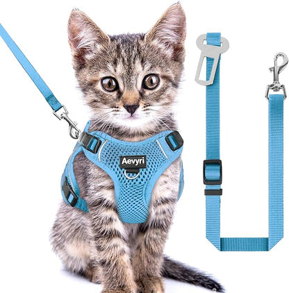Cat Harness and Leash for Walking, The Upgrade Can be Adjusted in Four Directions and Breathable Cat Harness for Anti Escape that can be Fitted and Positioned, Reflective Strips Harness, Blue, XS