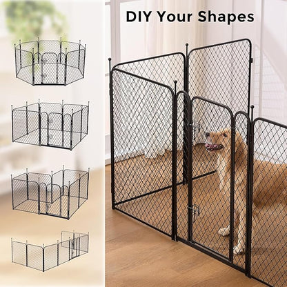 ZOMISIA Paw Safe Playpen for Indoor Small Dogs, 24 Inch 8 Panels Anti-Pinch Diamond Mesh Dog Fence, Metal Stable Dog Play Pen with Door, Portable Pet Playpen for Outdoor RV Camping Yard Garden