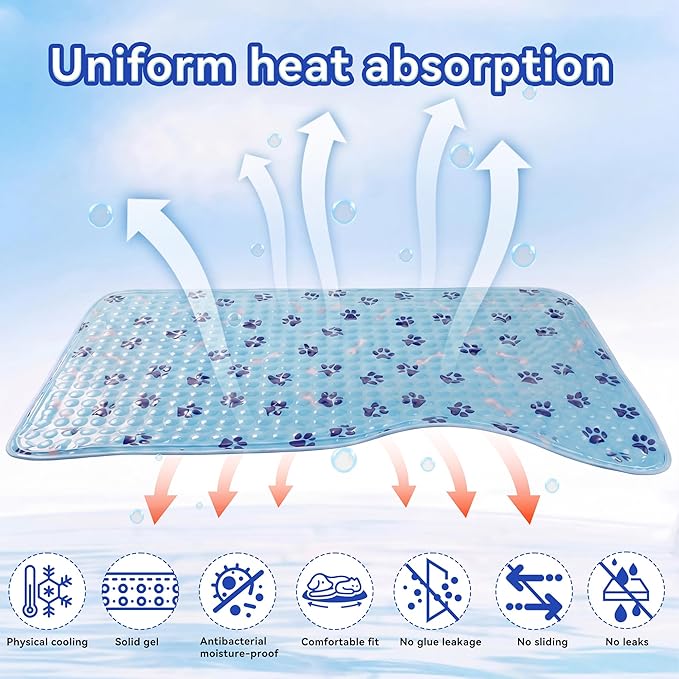 Pet Cooling Gel Pad with Patent Technology, 20in Dog Cooling Mat for Summer, Self-Cooling Mat for Medium/Small Dogs, Non-Slip Waterproof Durable Mat for Dog Beds, Car, Indoor & Outdoor Use