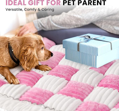 HiPetpy Backseat Dog Bed Mat, Non-Slip Dog Bed for Car Back Seat, Soft & Cozy Dogs Blanket, Washable Travel Pet Mat Seat Protector for Cars, SUVs, Trucks (Pink/White, 51.1" L x 23.6" W x 1.5" Th)