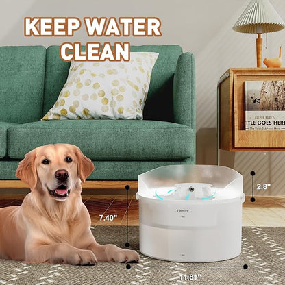 NPET Dog Water Fountain,270oz/2Gallon/8L Anti Splash Automatic Pet Drinking Fountain Super Quiet Water Feeder with Replacement Filters Easy to Clean(semi-White)
