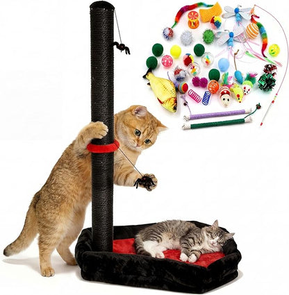 Gothic Cat Scratching Post, 40 Pcs Cat Toys, 34" Tall Scratching Posts for Indoor Cats Adults and Kittens, Cat Scratch Post with Spider Toys